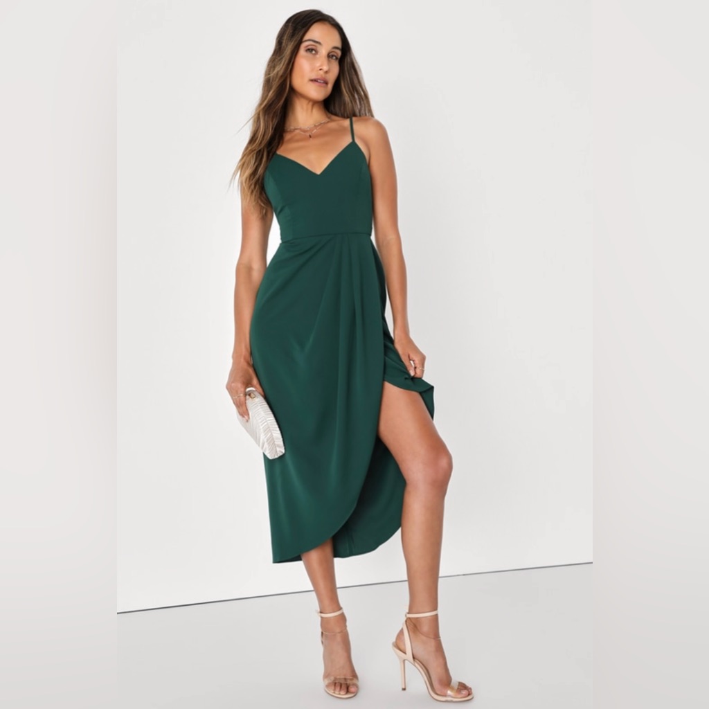Nwt Lulus Reinette Dark Green Midi Dress Large